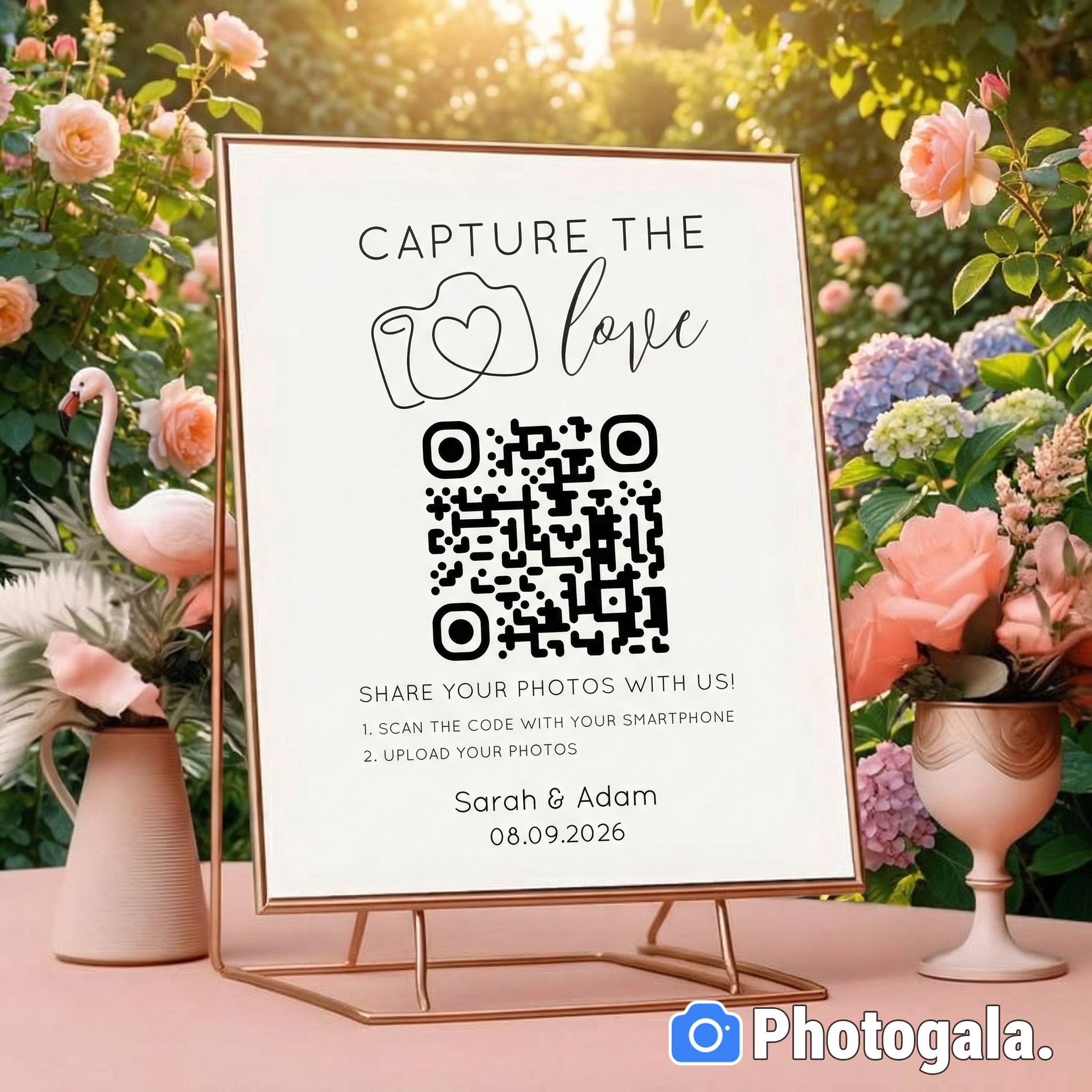 Small QR code sign for wedding venue